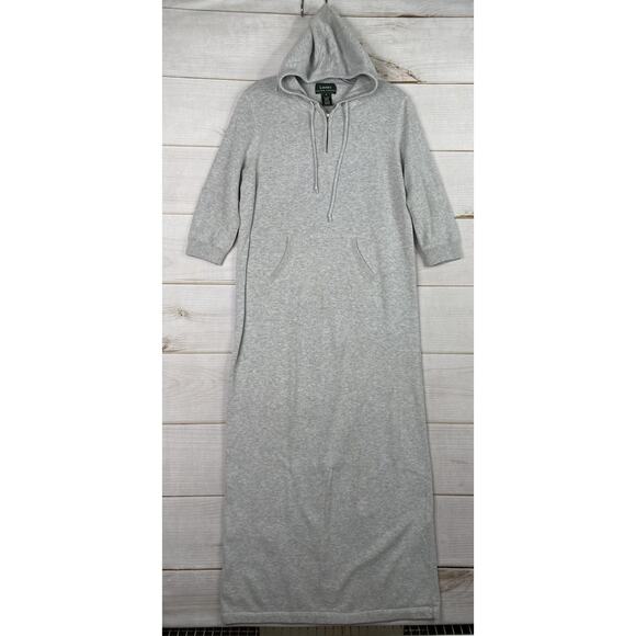 LRL Ralph Lauren Dress Sz M Gray Hooded Maxi Hooded Sweater Knit Half Sleeve - Picture 1 of 10
